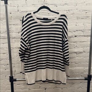 Tahari Monochrome Striped Knit Top